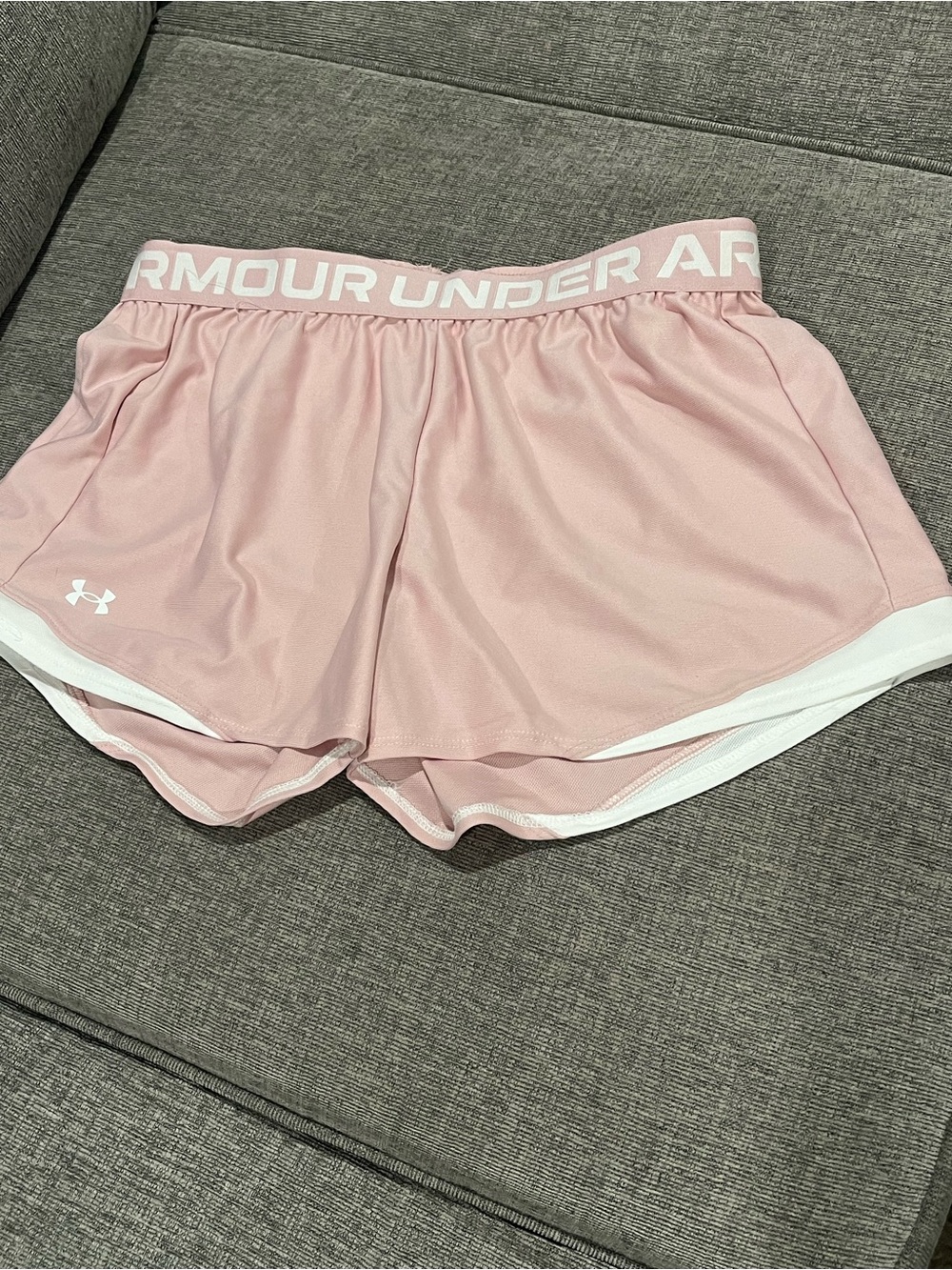 Under Armour Women's Light Pink Athletic Shorts with White Trim